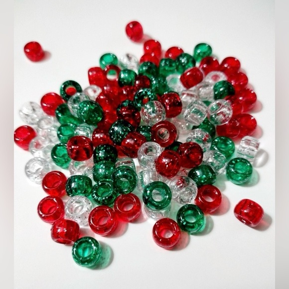 100 Red & Green Pony Beads, Christmas Beads Jewelry Beads, DIY Beads Craft Beads - Picture 1 of 2
